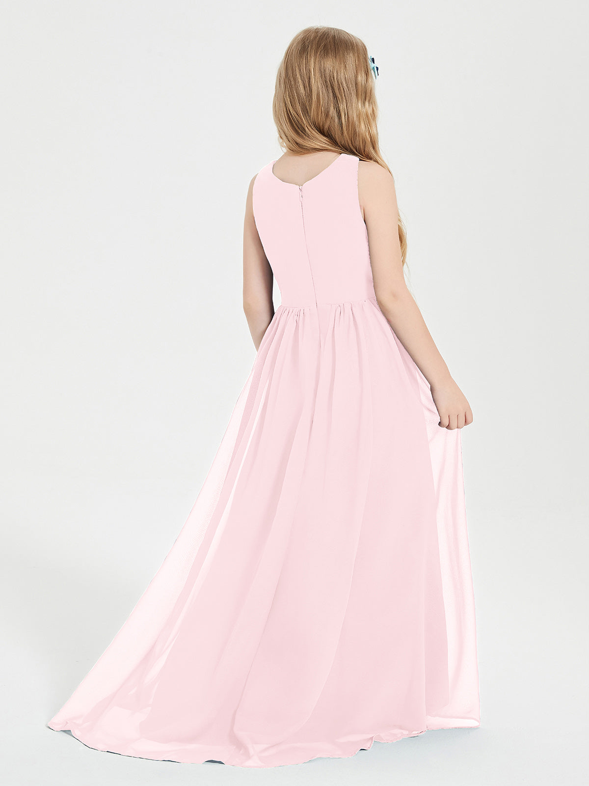 Asymmetrical Junior Bridesmaid Dresses with Scoop Neckline Blushing Pink